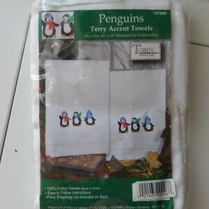 Tobi White Terry Towels with Penguin Embroidery Pattern